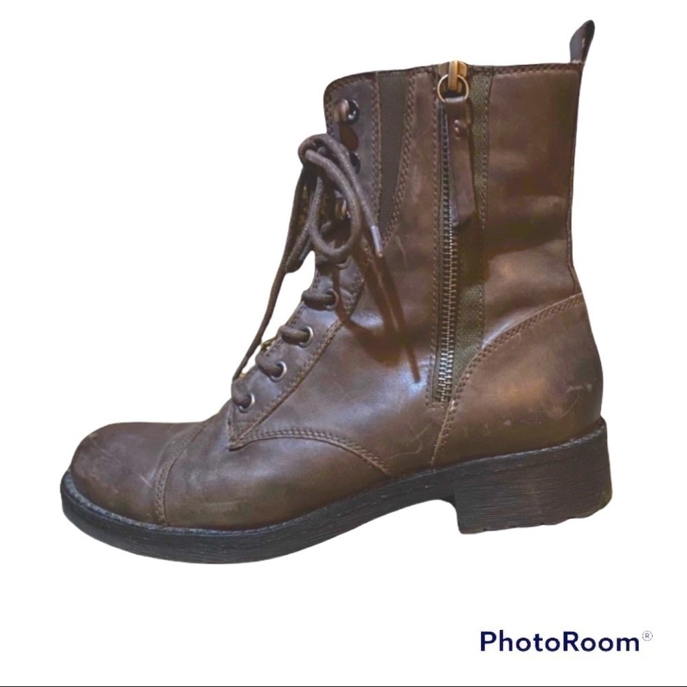 GEOX chocolate brown combat boots. *zippered lace up.